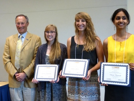 Provost Hexter with Annika Cunningham (English), Rebecca Ewert (Sociology) and Varsha Viswanath (Biomedical Engineering), who merited honorable mention for their excellence in undergraduate research.