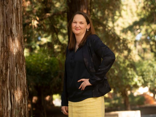 Vice Provost and Dean Cynthia Carter Ching in the Redwood Grove, UC Davis Arboretum