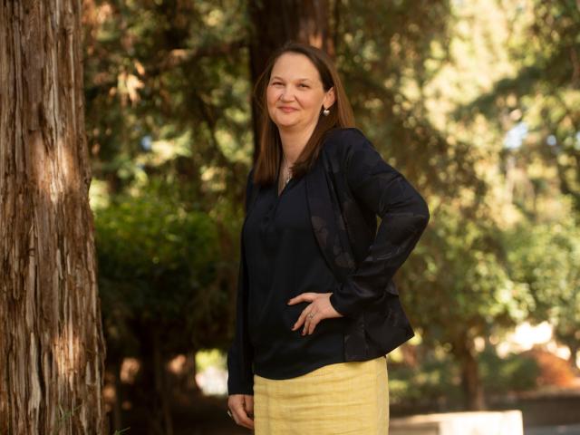 Vice Provost and Dean Cynthia Carter Ching in the Redwood Grove, UC Davis Arboretum