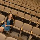 Laci Gerhart sitting in empty classroom